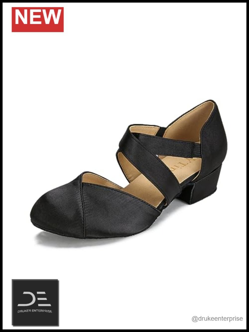 Women's Satin Latin Ballroom Dance Shoes, Suede Sole, 1.5" Heel, Elastic Closure